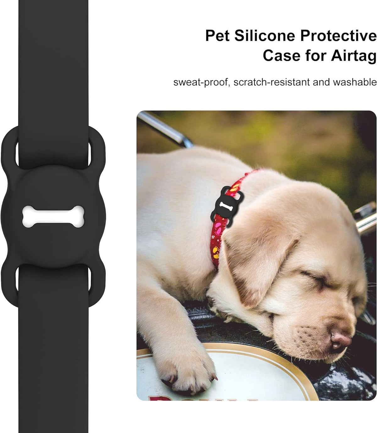 For Airtag Dog Collar Holder (1St & 2Nd Generation) Air Tag Protective Cat Airtag Dog Collar, Silicone Airtags GPS Tracking Accessories, Air Tags with Bone Pattern (1 Pack(Black))