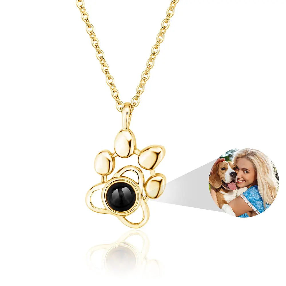 Custom Photo Projection Necklace Featuring Cat and Dog Paw Pendant