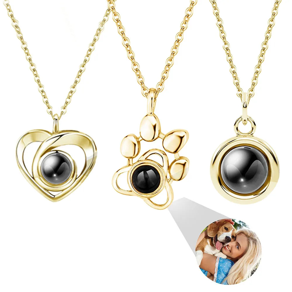 Custom Photo Projection Necklace Featuring Cat and Dog Paw Pendant